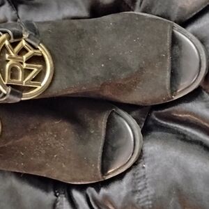 Black Sandals with Gold Logo Accent